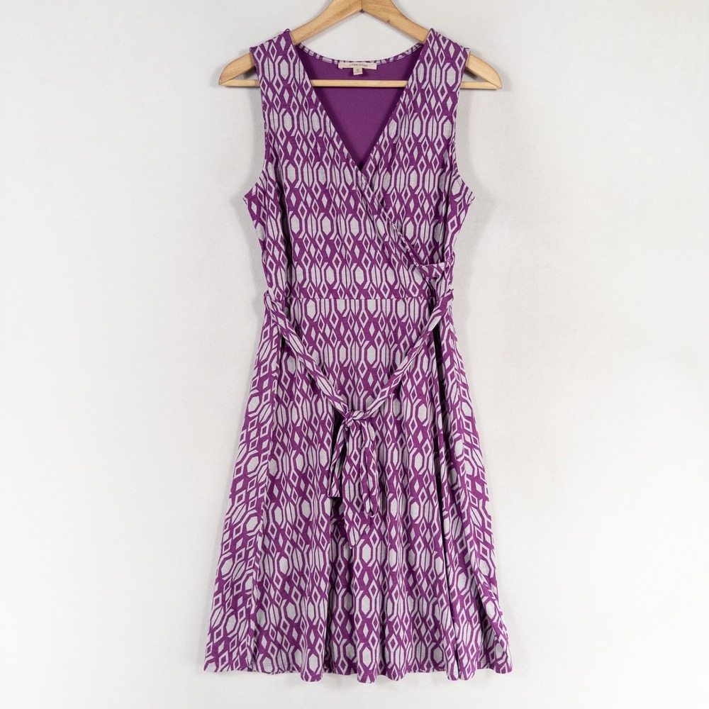 41 Hawthorn Dress WomensMedium Purple Geometric Print Stretch Belted Wrap Style